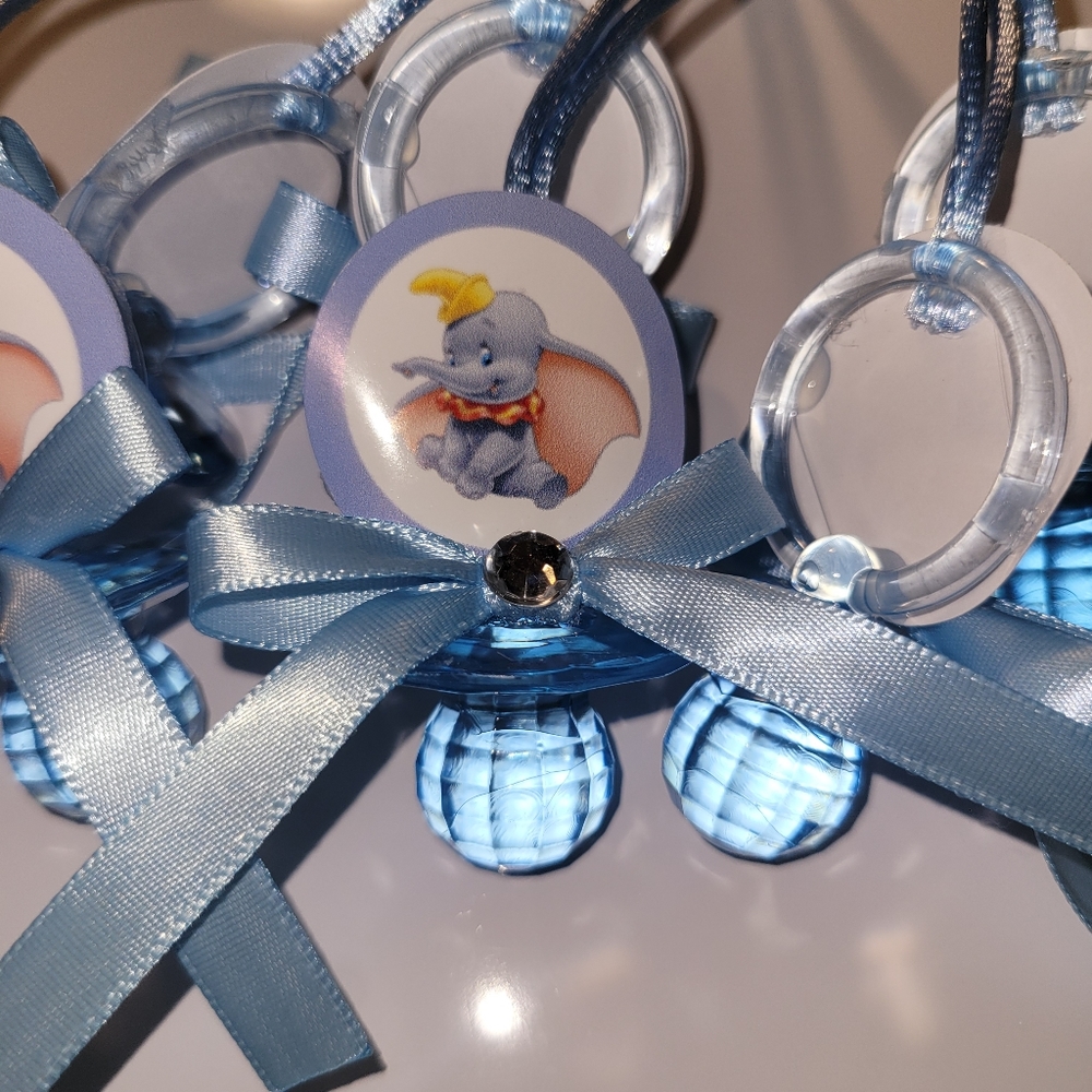 24 Dumbo Baby Shower Pacifiers Guest Favor Necklaces and Mommy Daddy Corsages